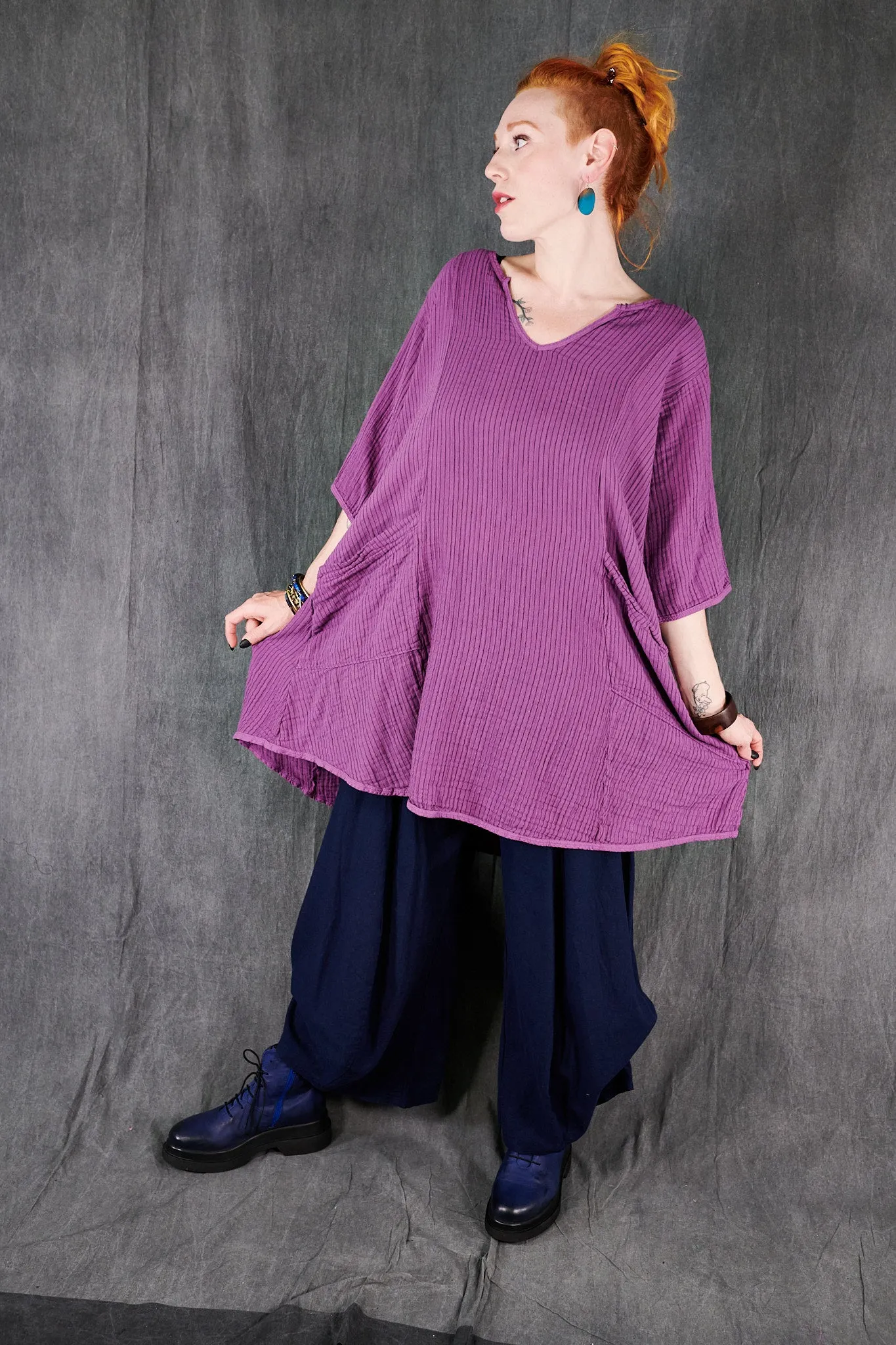 3243 Linen Billow Pant-Navy-U
