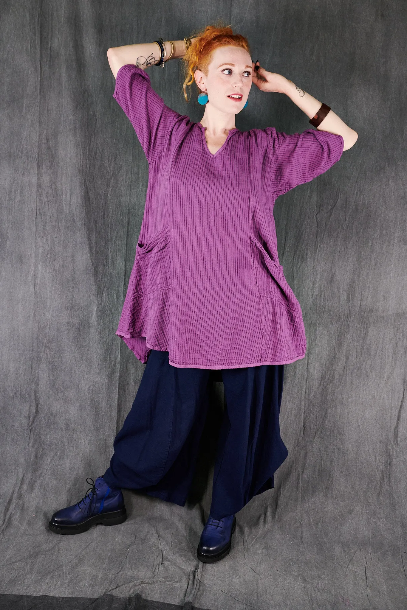 3243 Linen Billow Pant-Navy-U