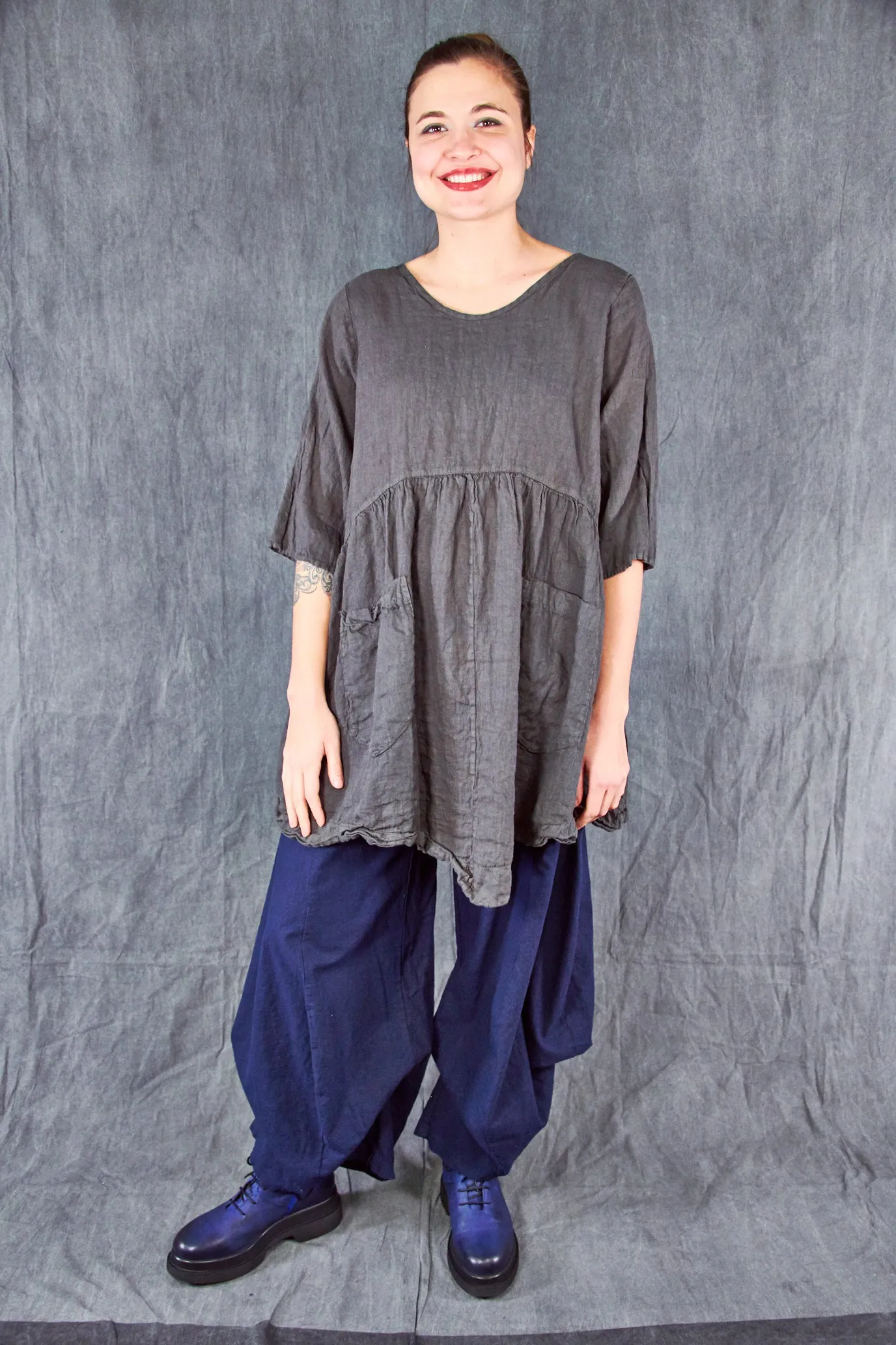 3243 Linen Billow Pant-Navy-U