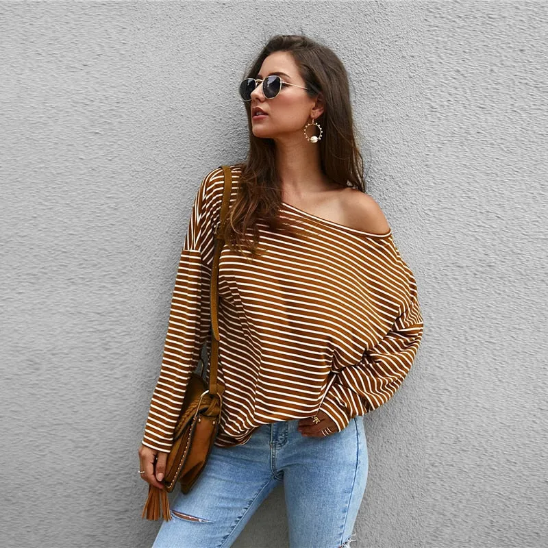 505 Acorn-  Striped Dropped Shoulder Tee with Off Shoulder option