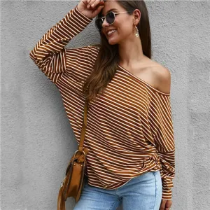 505 Acorn-  Striped Dropped Shoulder Tee with Off Shoulder option