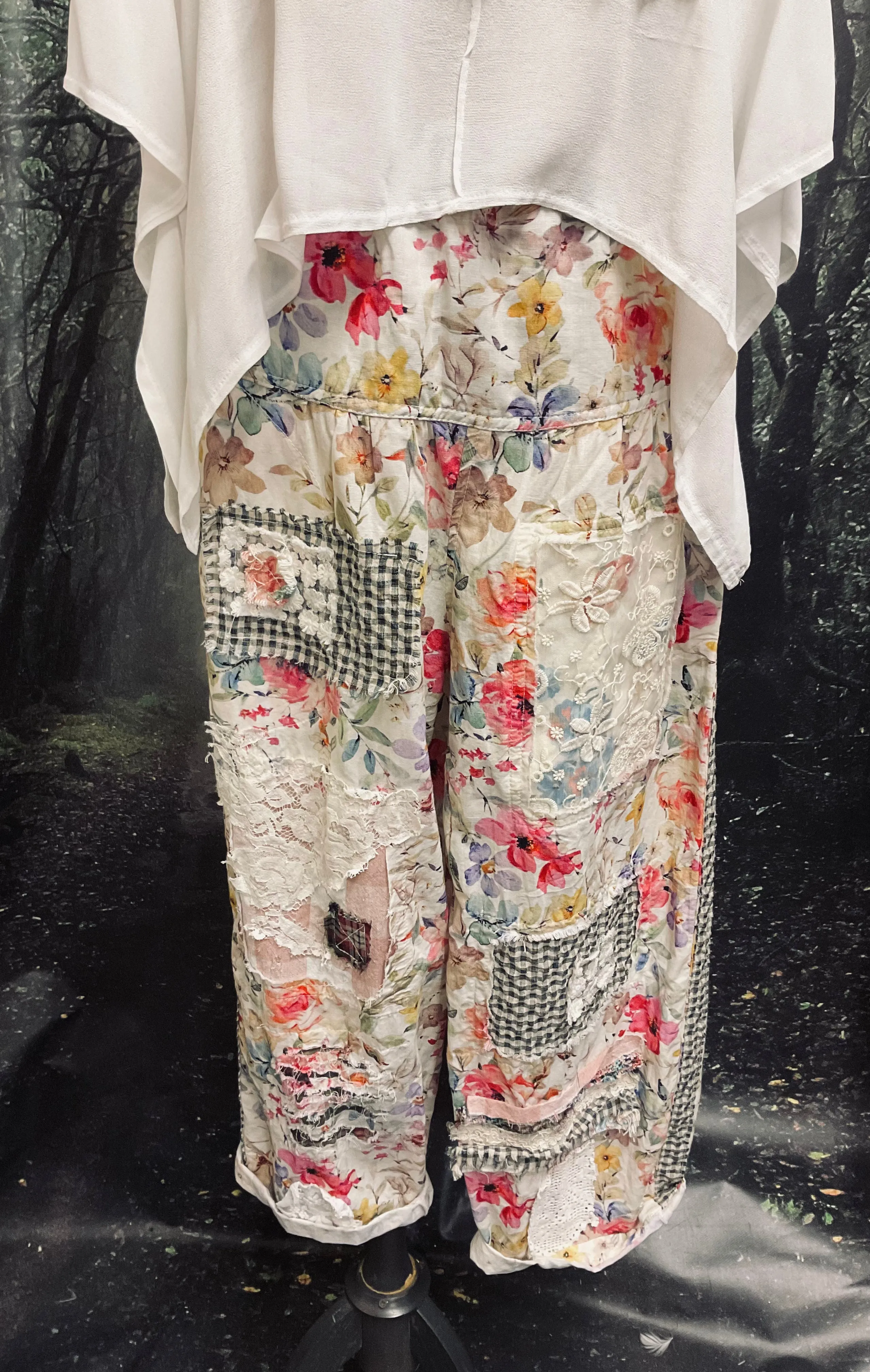 #5223 Floral Linen Patchwork Pants