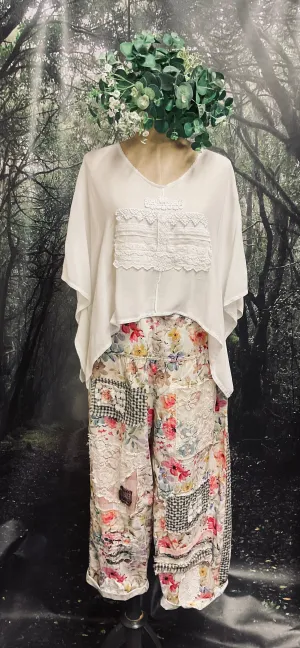 #5223 Floral Linen Patchwork Pants