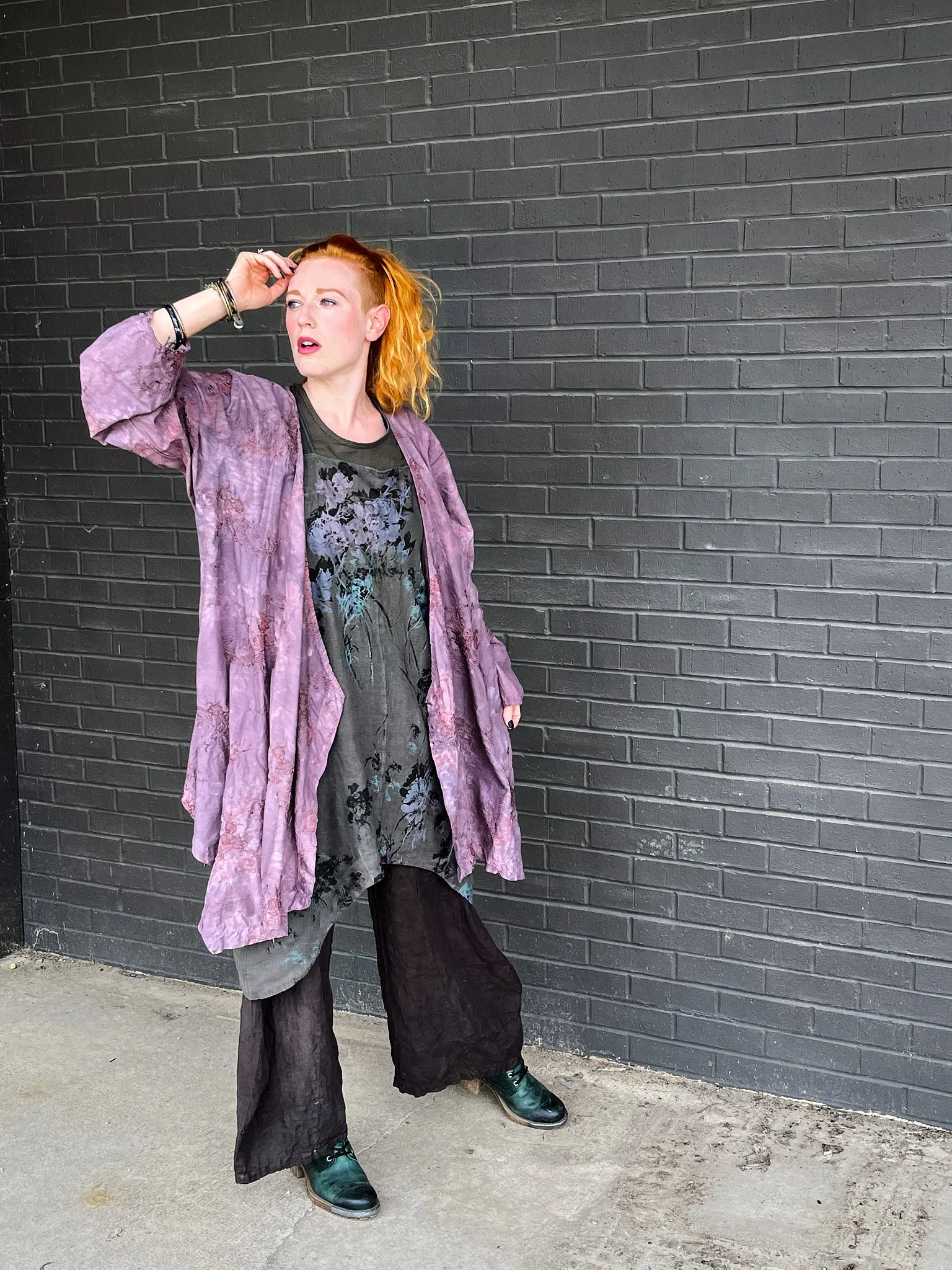 5263 Hand dyed Embroidered Kimono -Antique