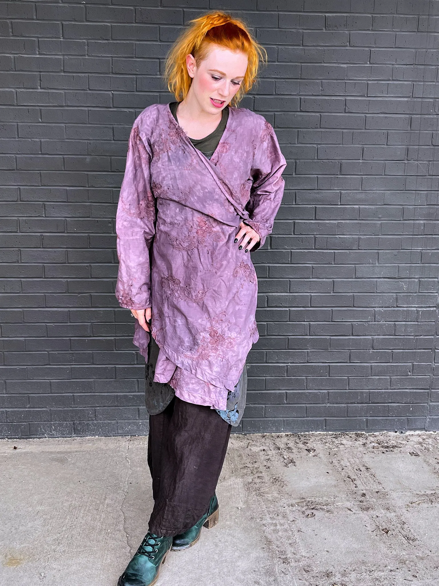 5263 Hand dyed Embroidered Kimono -Antique