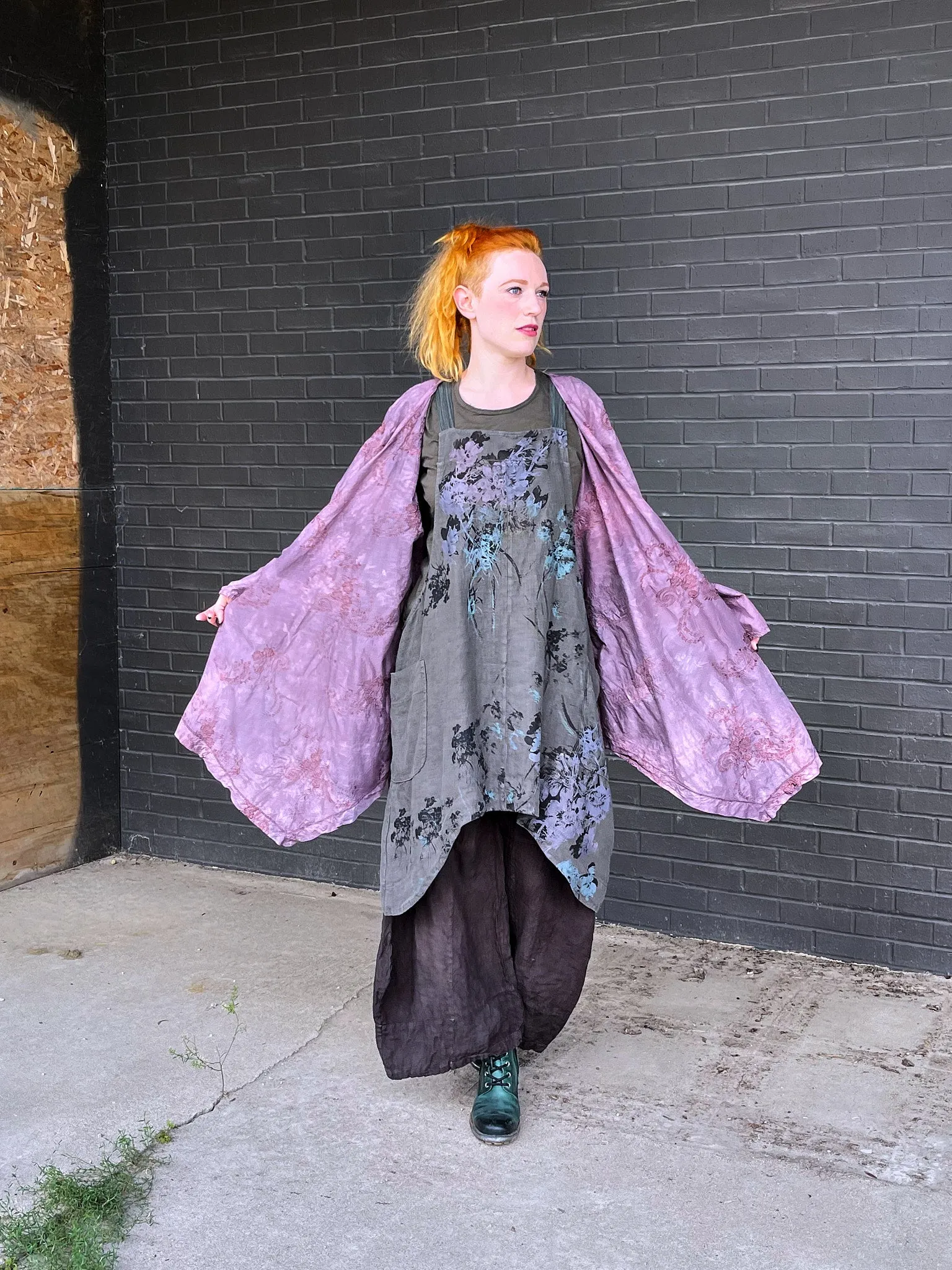 5263 Hand dyed Embroidered Kimono -Antique
