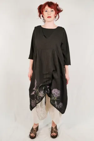 6204-Long Cottage Jumper Black -Delicate Botanical