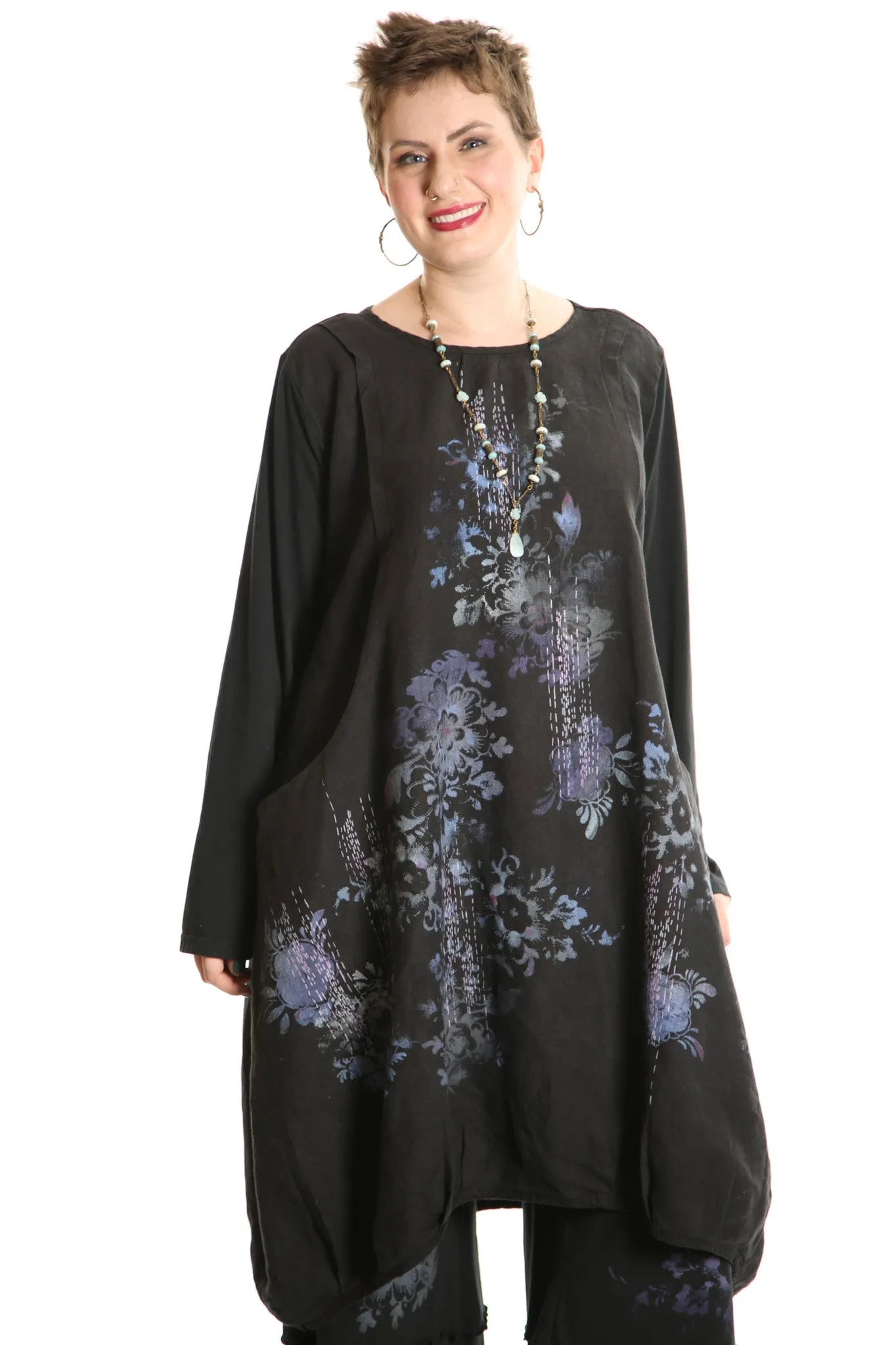 7205 Studio Dress Black - Printed -antique colorful floral