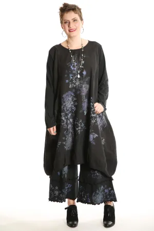 7205 Studio Dress Black - Printed -antique colorful floral