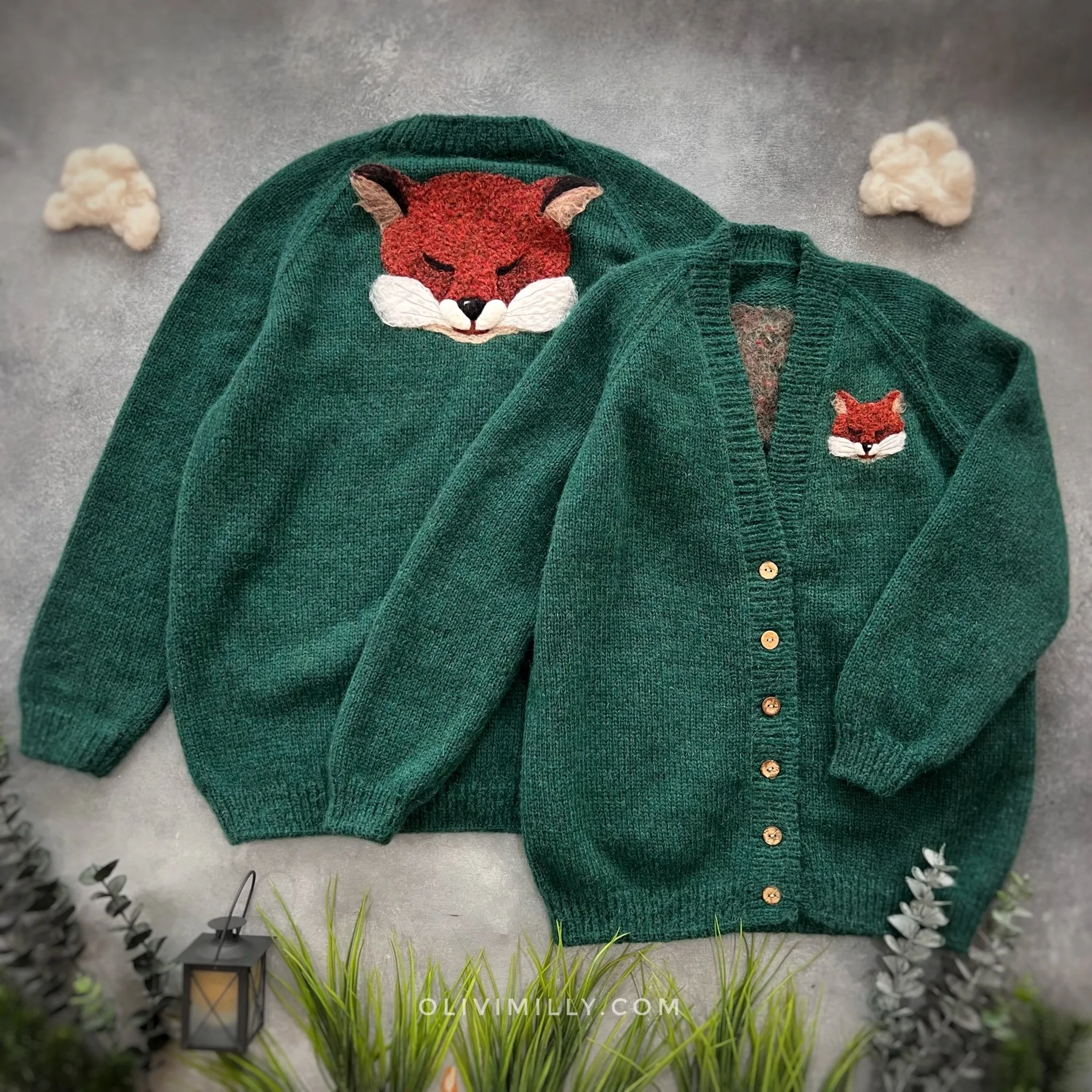 Adult Fox cardigan | Emerald