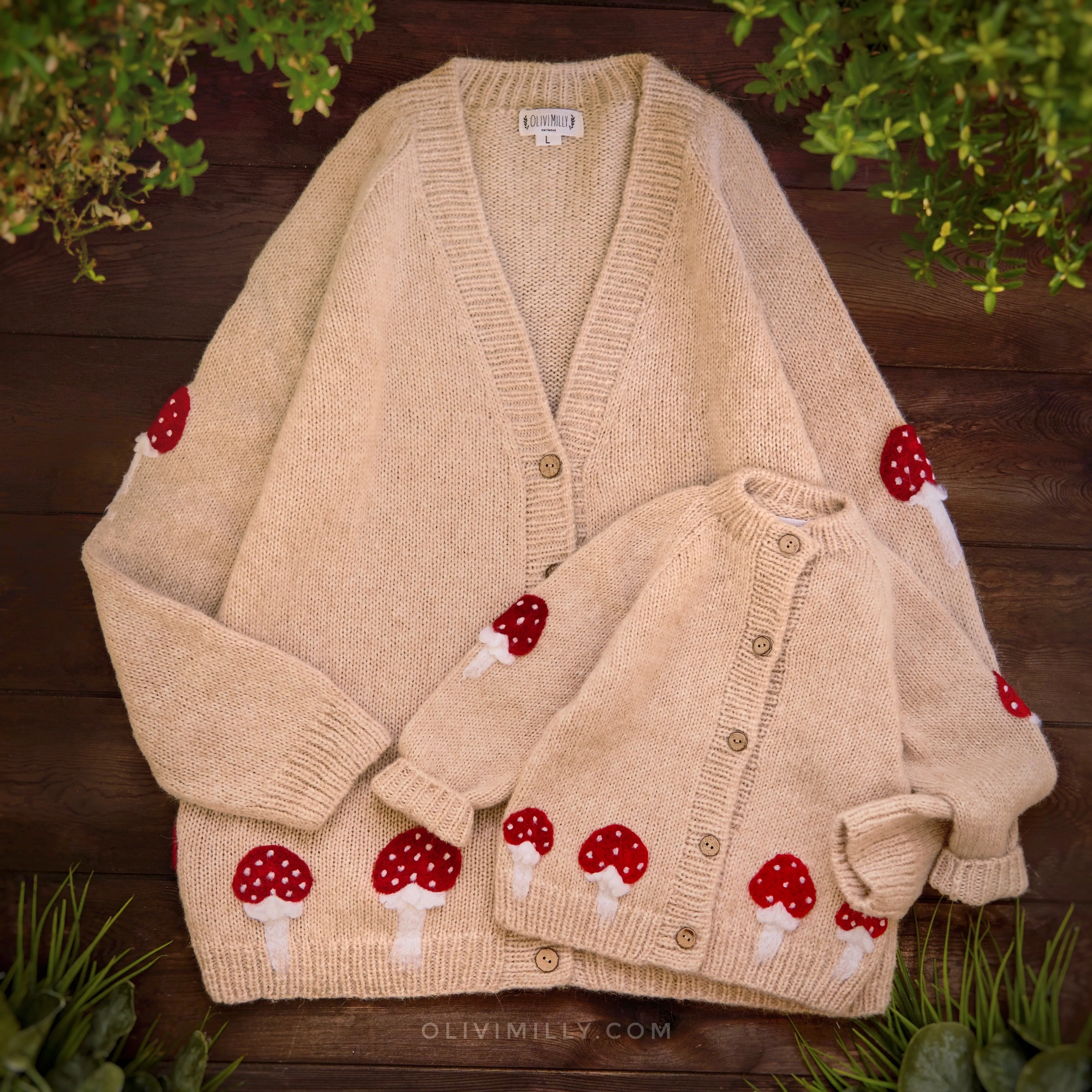 Adult Mushrooms cardigan | wheat