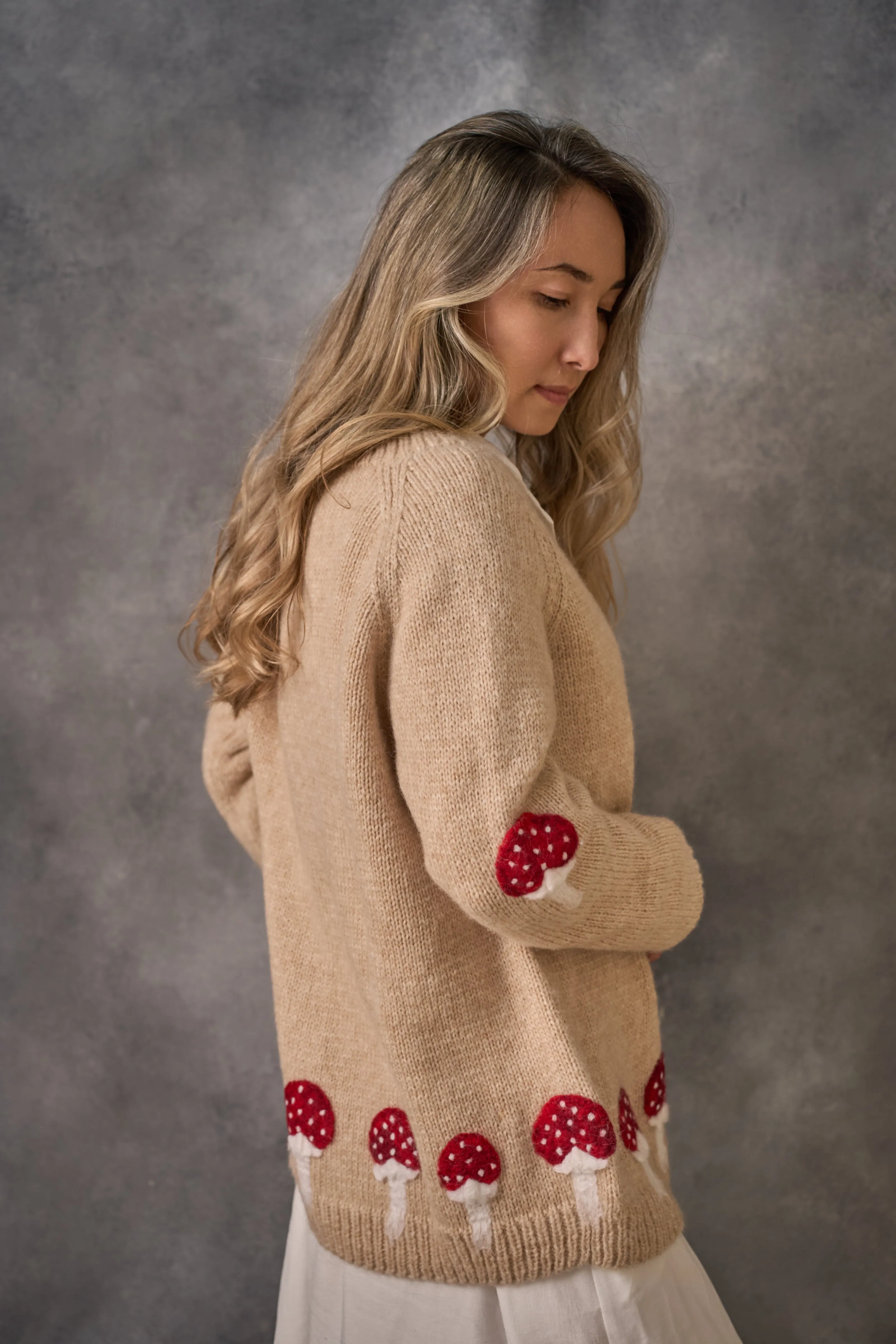 Adult Mushrooms cardigan | wheat
