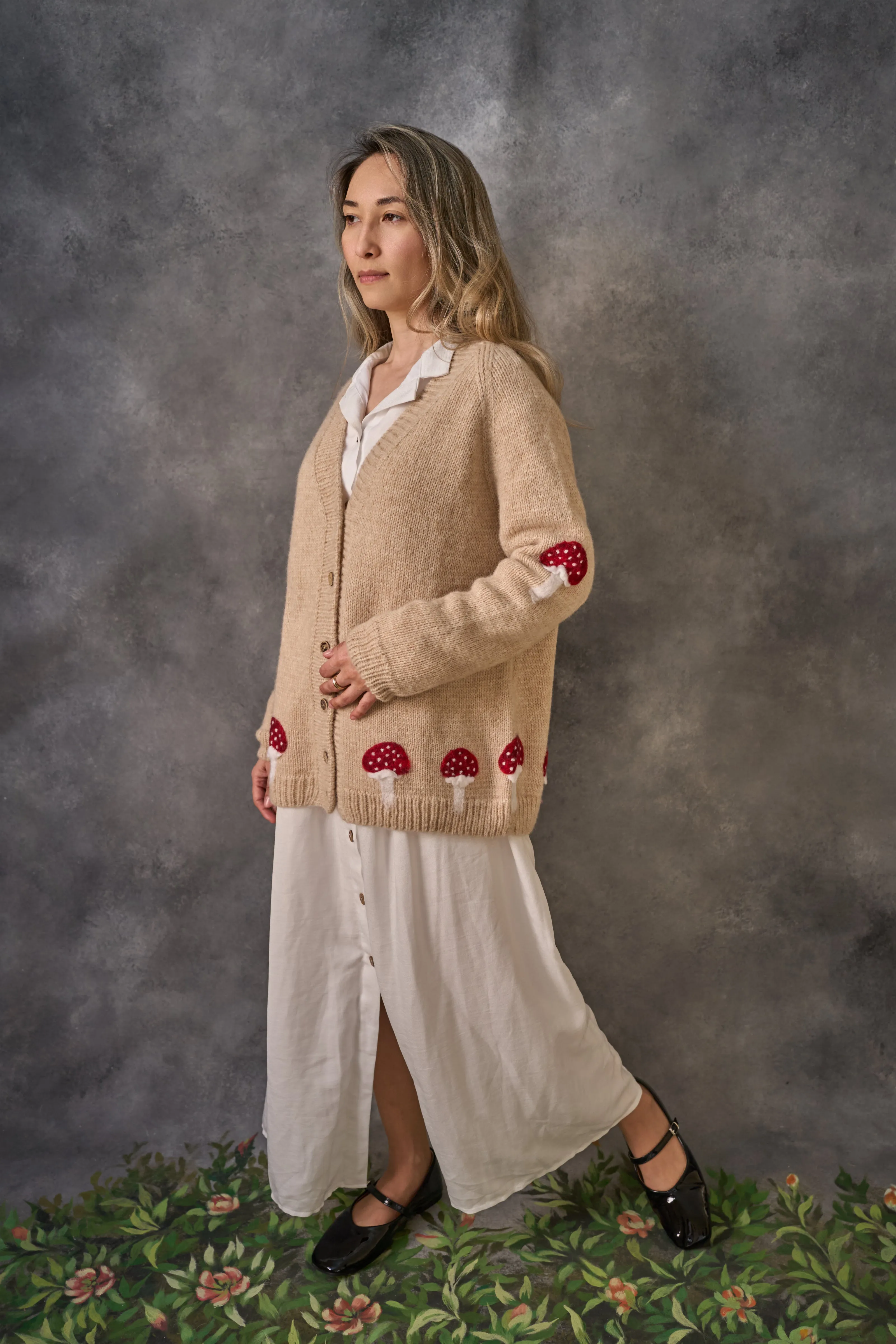 Adult Mushrooms cardigan | wheat