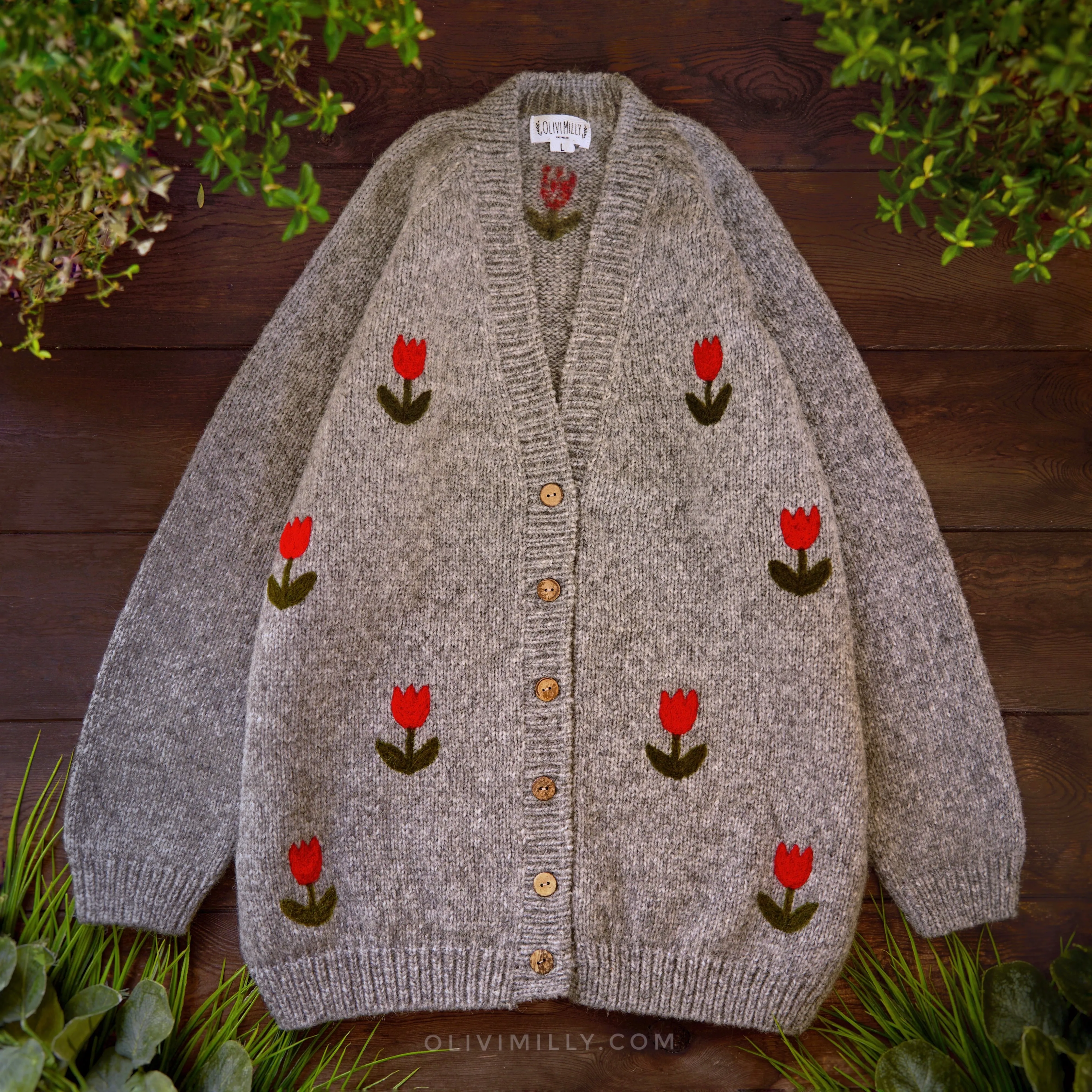 Adult Tulips cardigan | Dark Grey