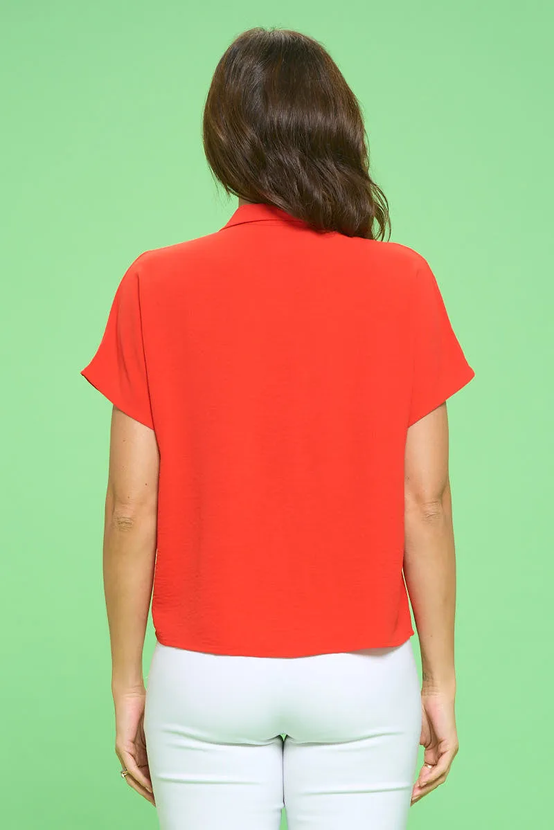AIR FLOW FULL PLACKET COLLAR TIE FRONT DOLMAN SHIRT