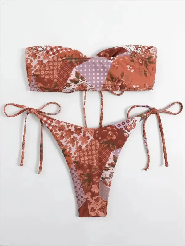 Allover print tie side bikini swimsuit