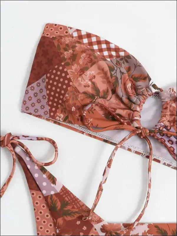 Allover print tie side bikini swimsuit