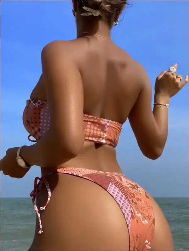 Allover print tie side bikini swimsuit