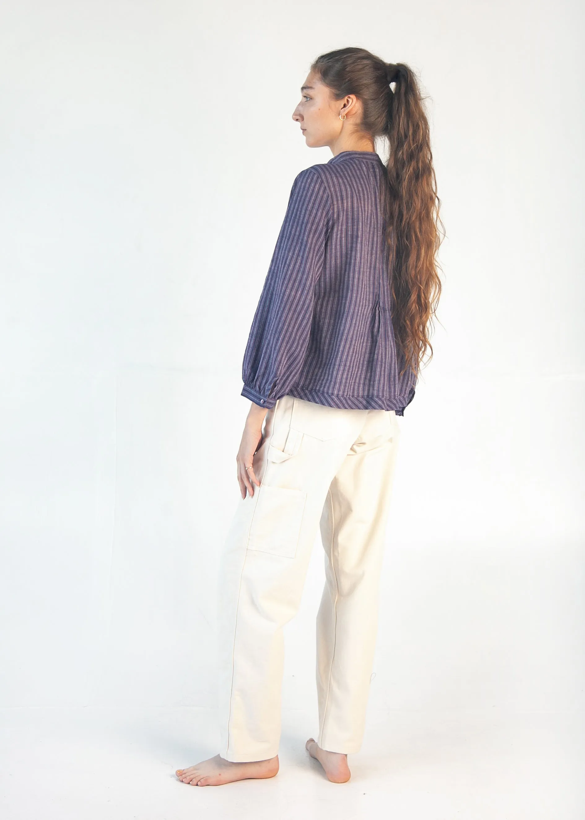 Alma Ticking Stripe Top - Blue/Maroon