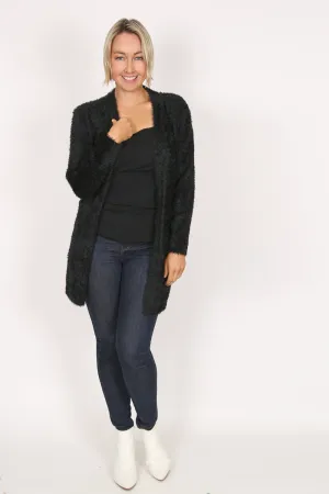 AMARA Black Open Knit Fluffy Cardigan