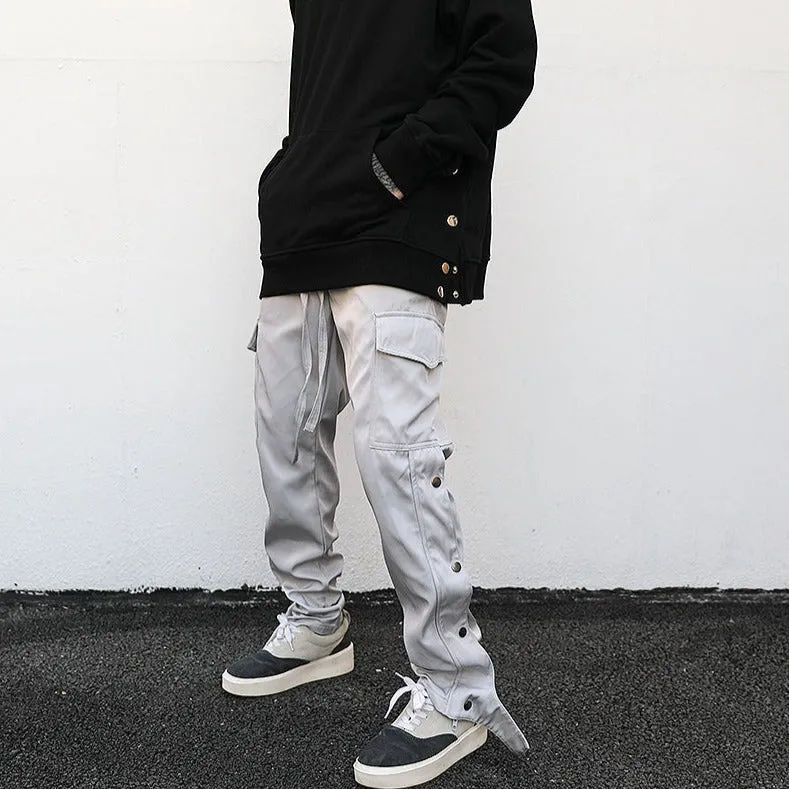 Ankle Snap Grey Cargo Pants- Low Rise Cargo Pants Mens