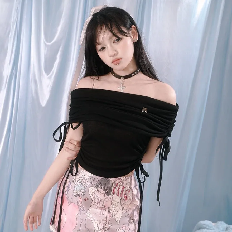 Aperture off-shoulder ribbon tops