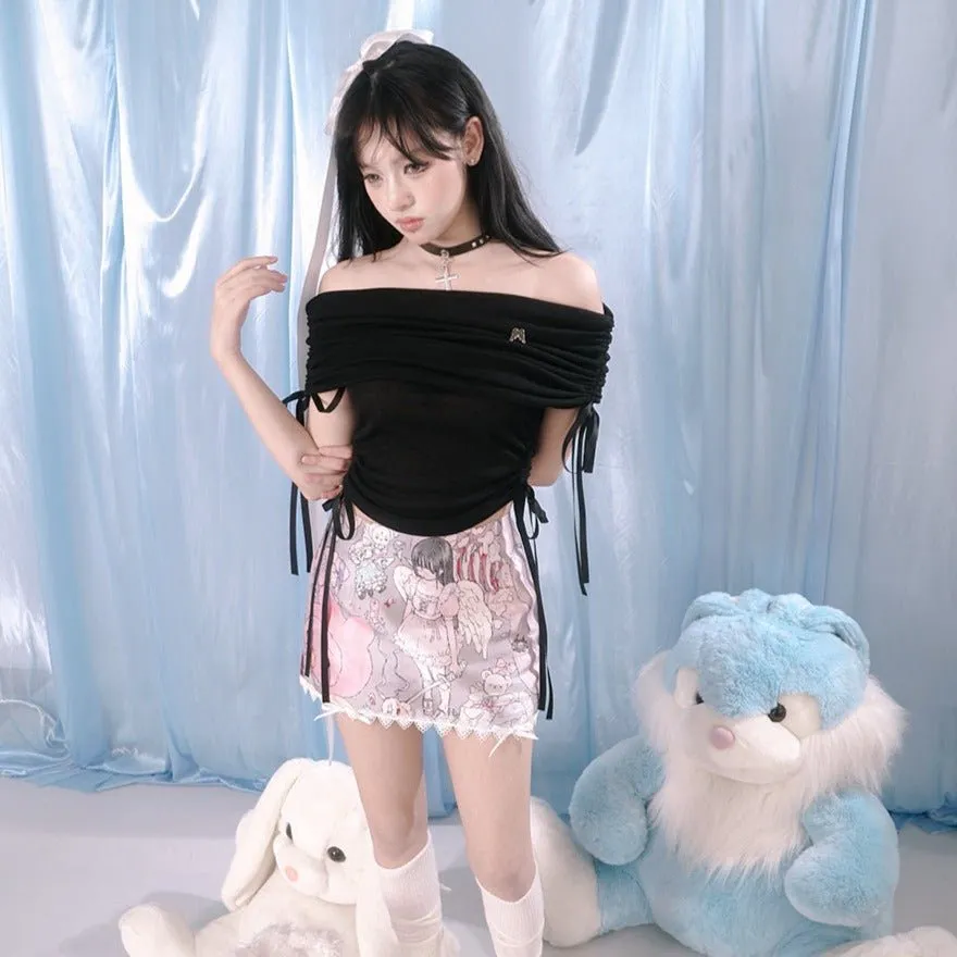 Aperture off-shoulder ribbon tops