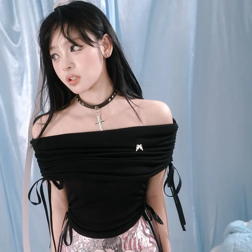 Aperture off-shoulder ribbon tops