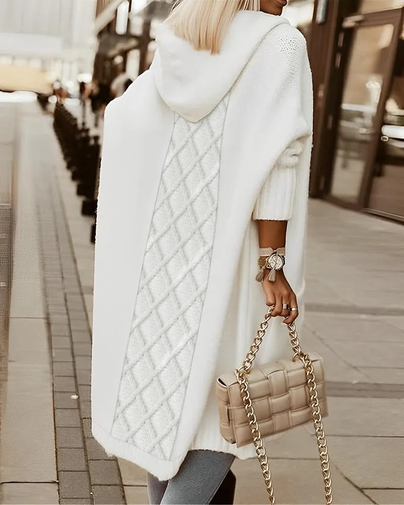 Argyle Pattern Hooded Longline Cardigan