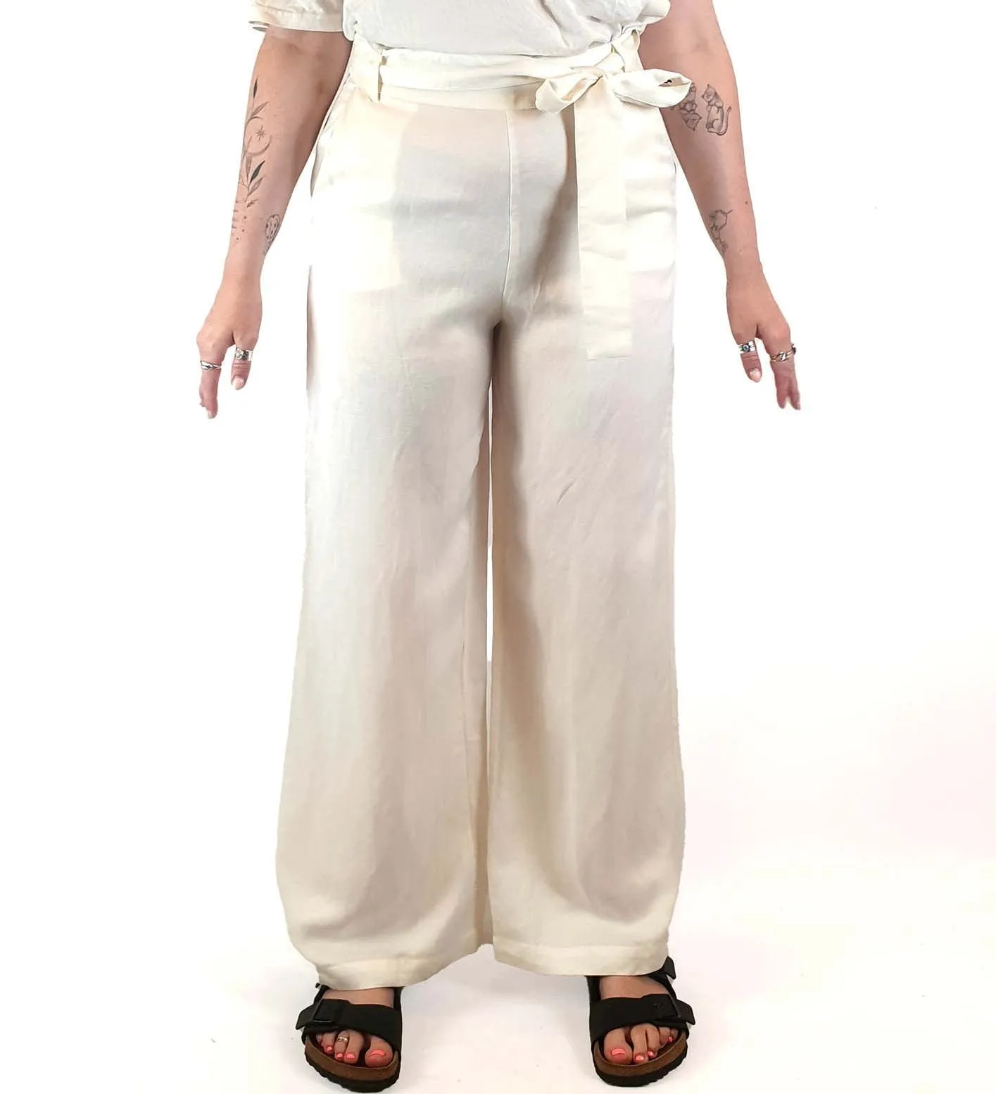 Assembly Label cream linen mix wide leg pants size 14 (best fits 12-small 14)