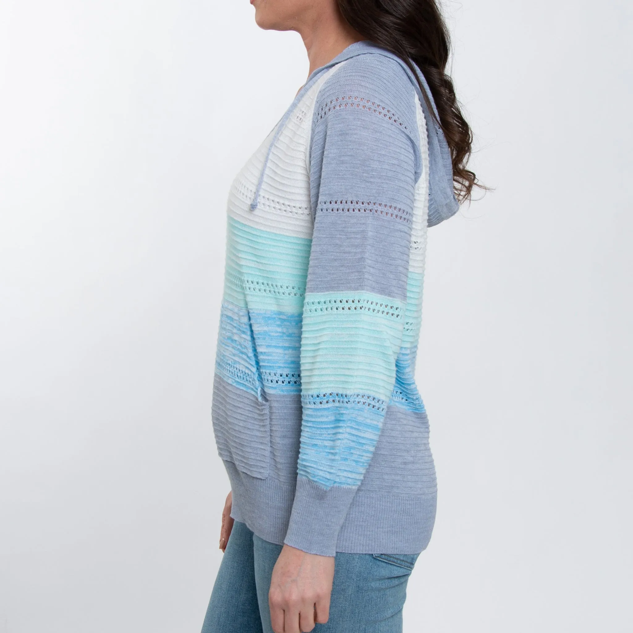 Avalon Crochet Color Block Hooded Pullover