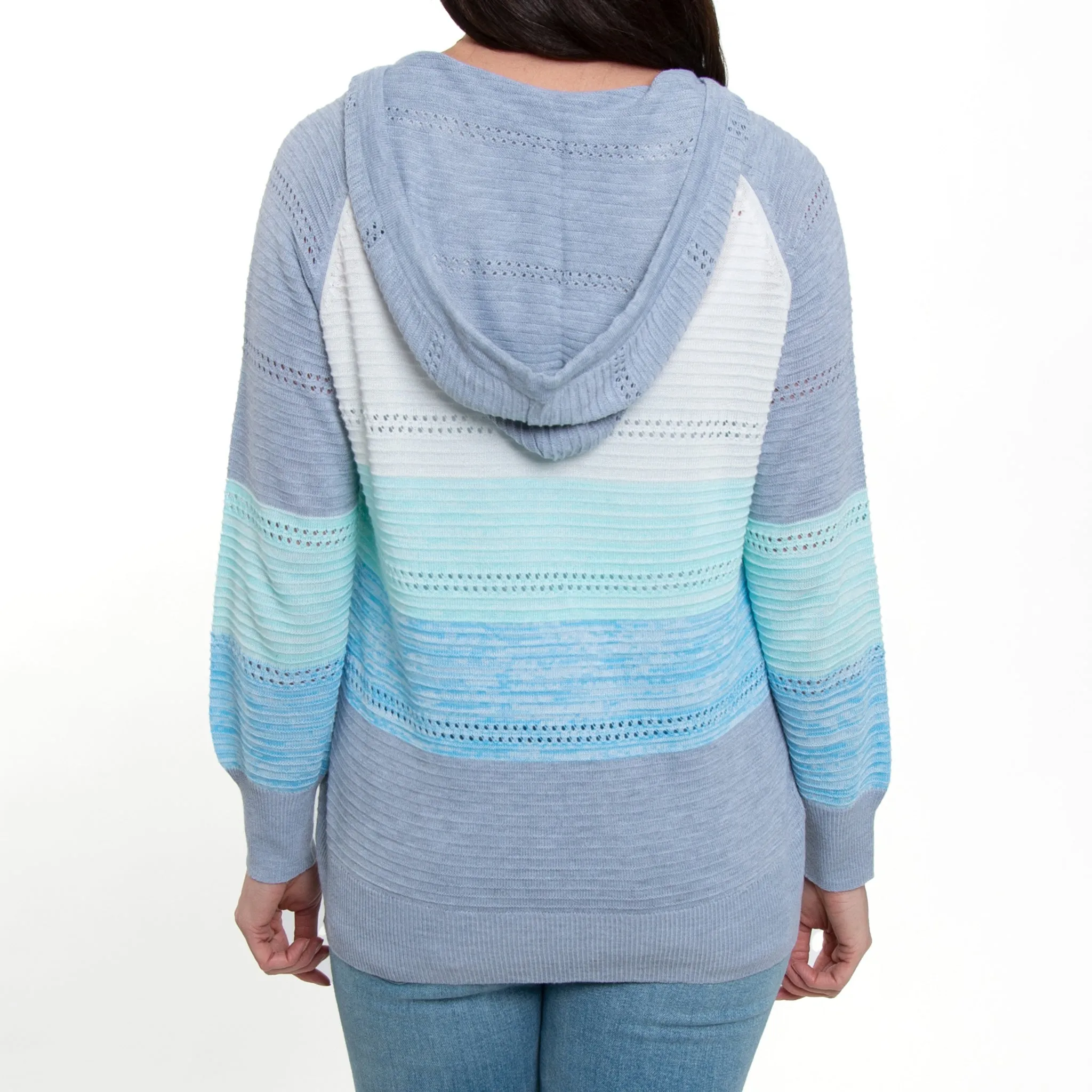Avalon Crochet Color Block Hooded Pullover