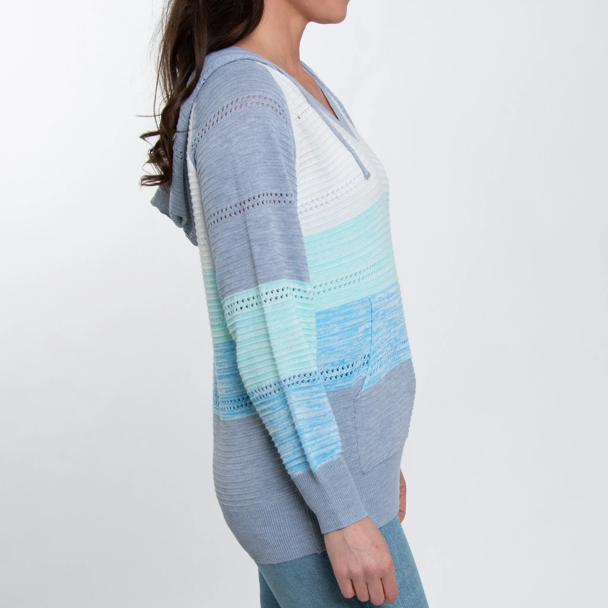 Avalon Crochet Color Block Hooded Pullover