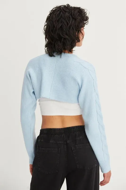 Baby Blue Cable Knit Tie Front Shrug