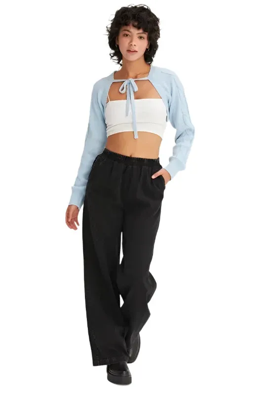 Baby Blue Cable Knit Tie Front Shrug