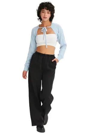 Baby Blue Cable Knit Tie Front Shrug