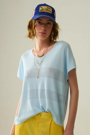 Baby Blue V-neck sweater with open knit detail
