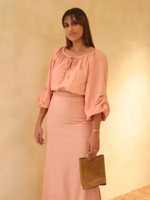 Balloon Sleeved Front Tie Up Top