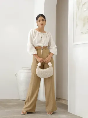 Balloon Sleeved Front Tie Up Top