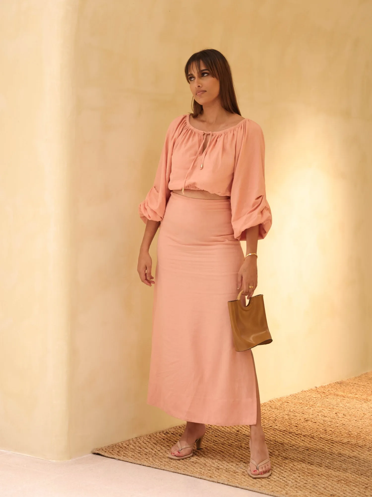 Balloon Sleeved Front Tie Up Top