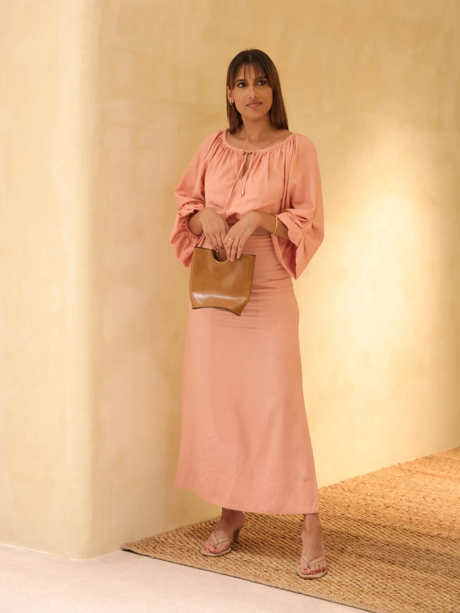 Balloon Sleeved Front Tie Up Top