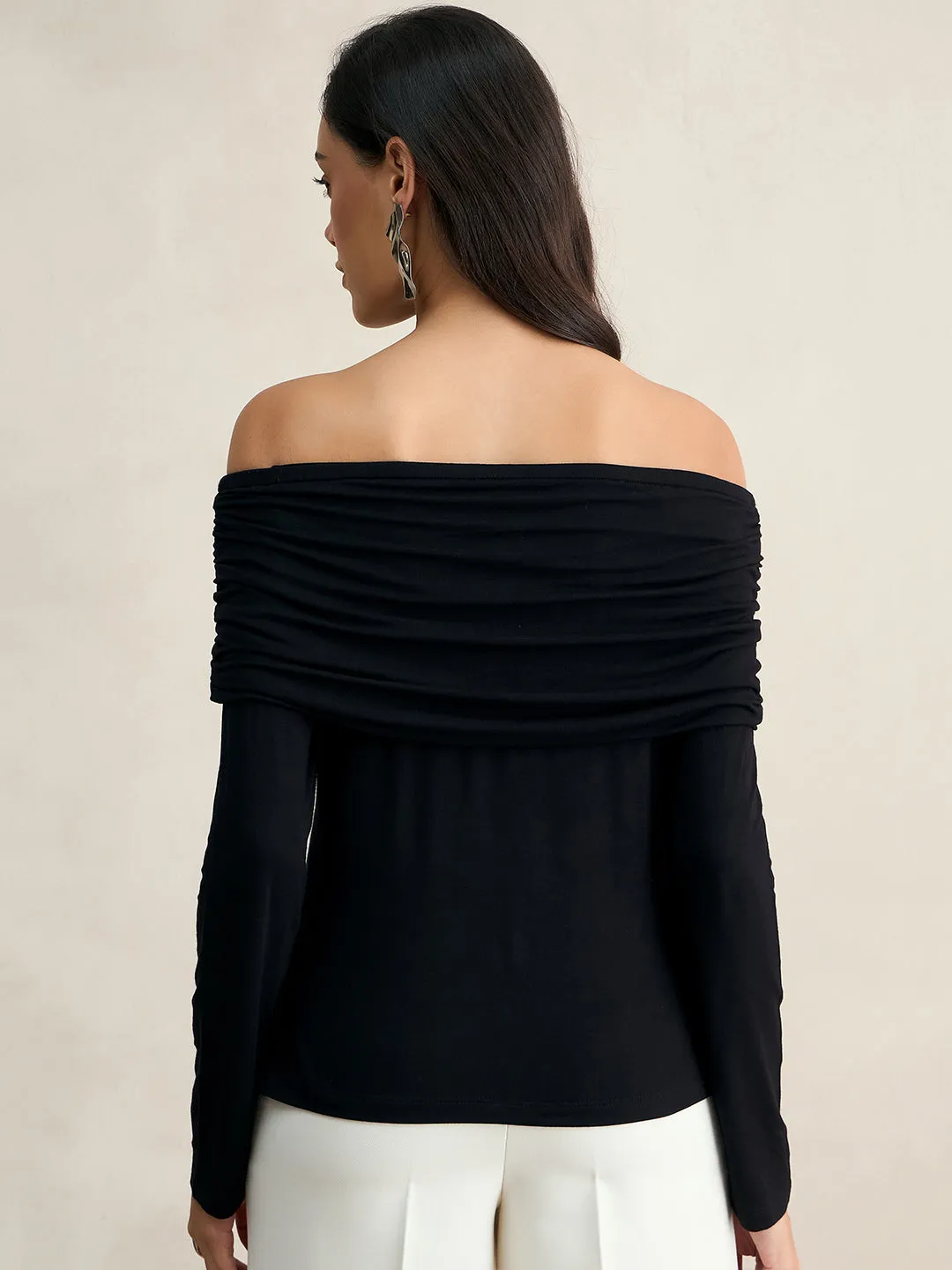 Bamboo Black Knit Bandeau Ruched Detail Top