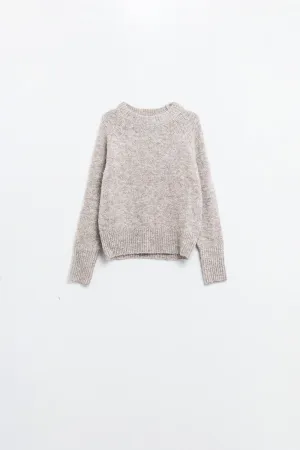 Basic Knited Crew Neck Sweater in beige color
