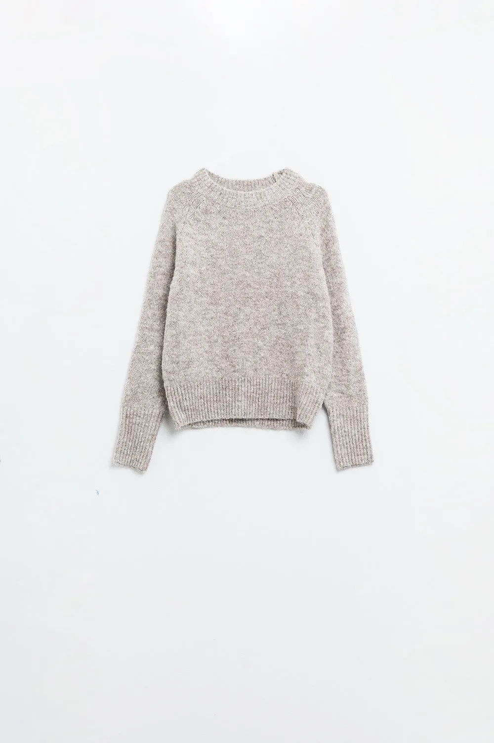 Basic Knited Crew Neck Sweater in beige color