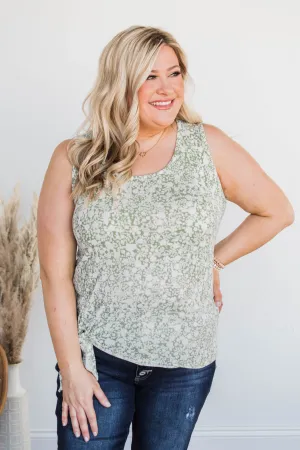 Beautiful World Front Tie Floral Tank- Sage