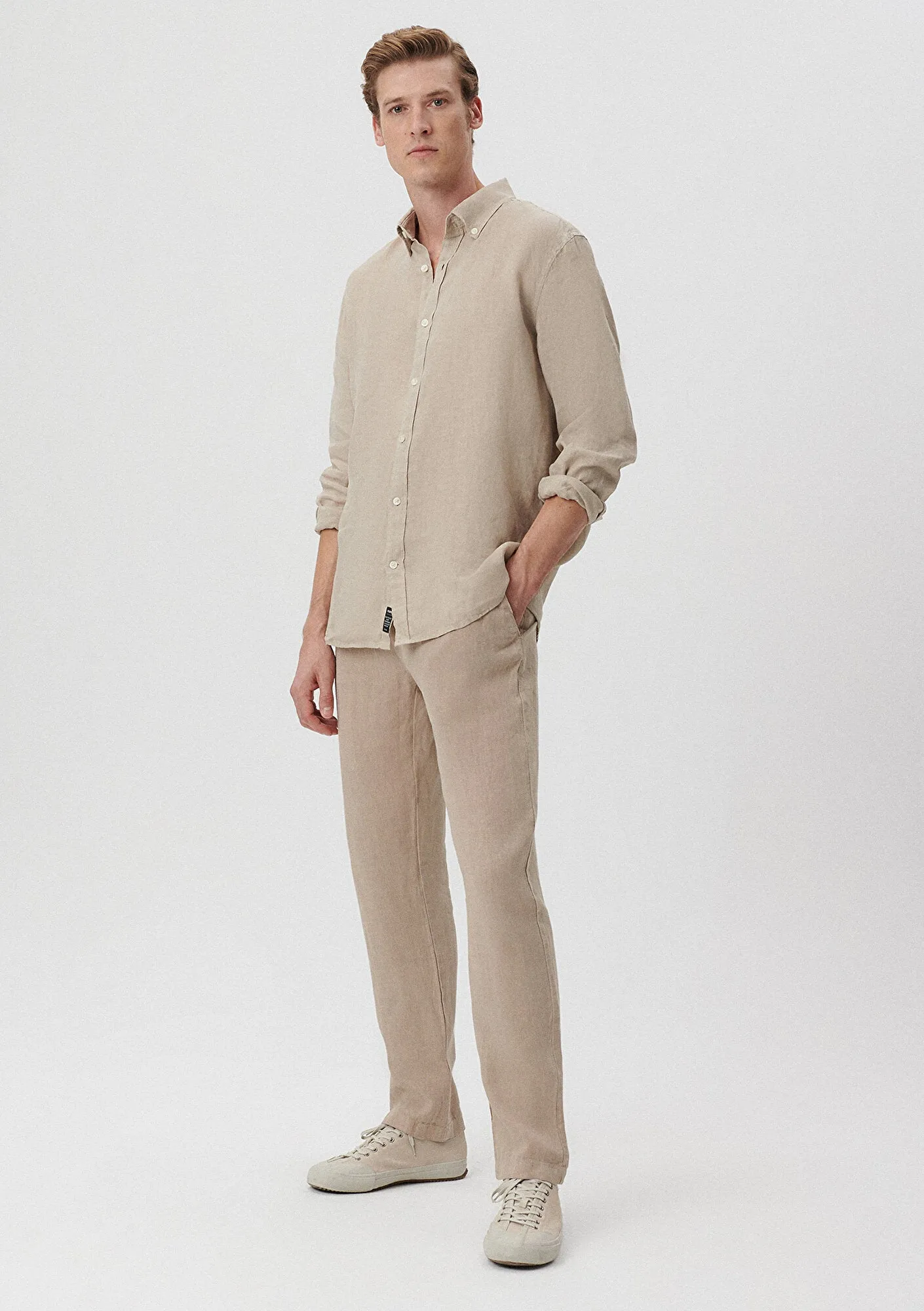 Beige Linen Jogger Pants