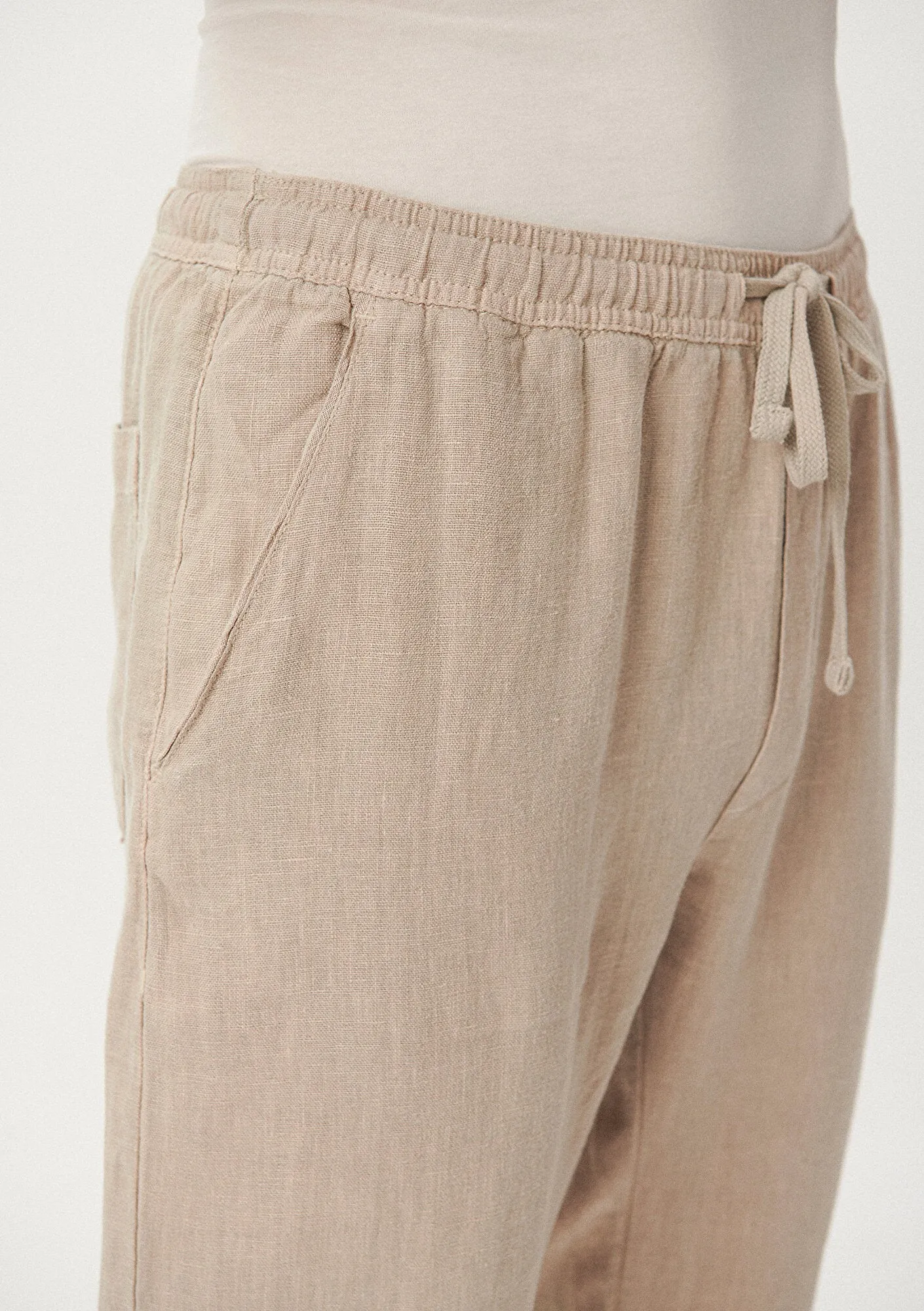Beige Linen Jogger Pants