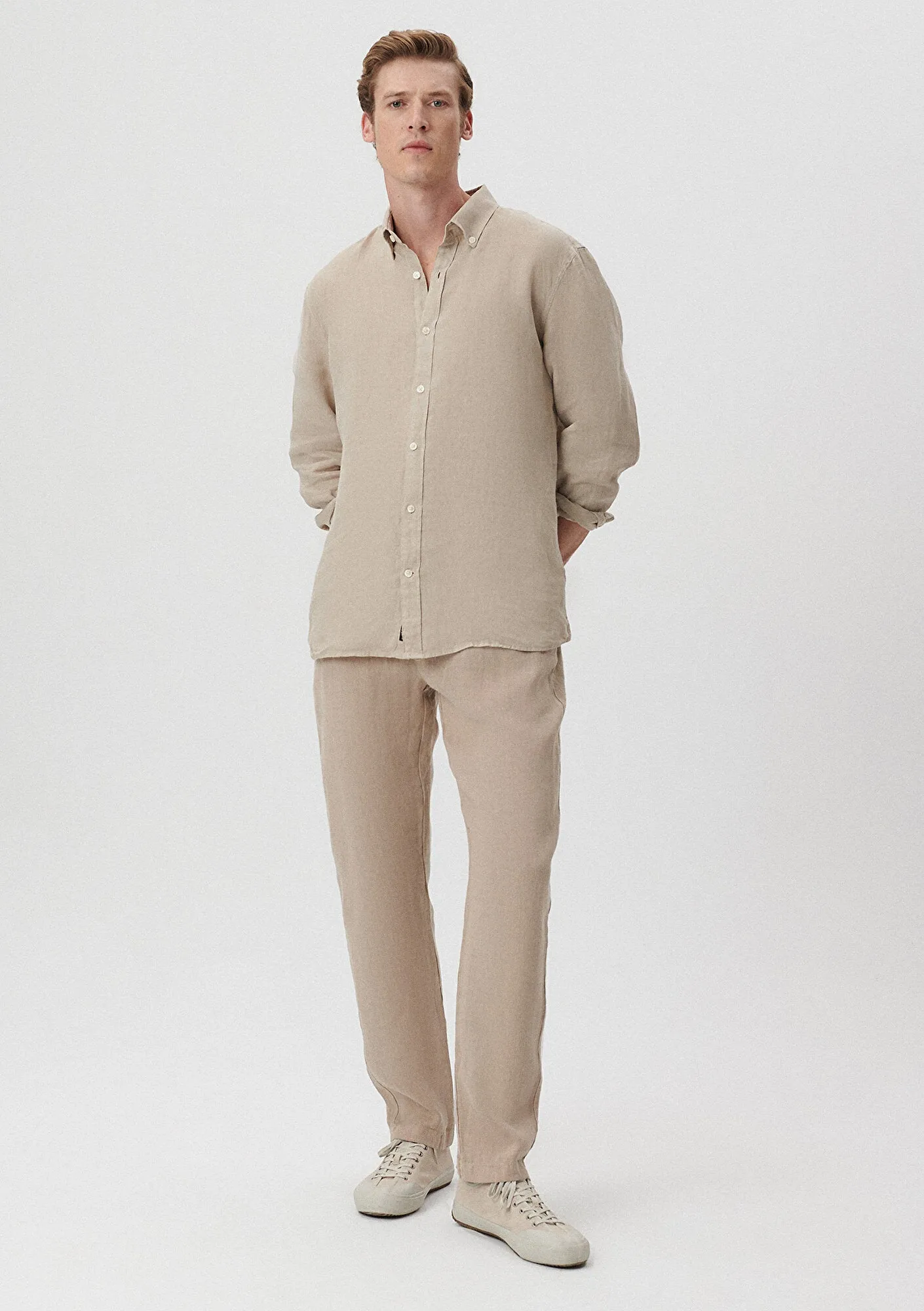 Beige Linen Jogger Pants