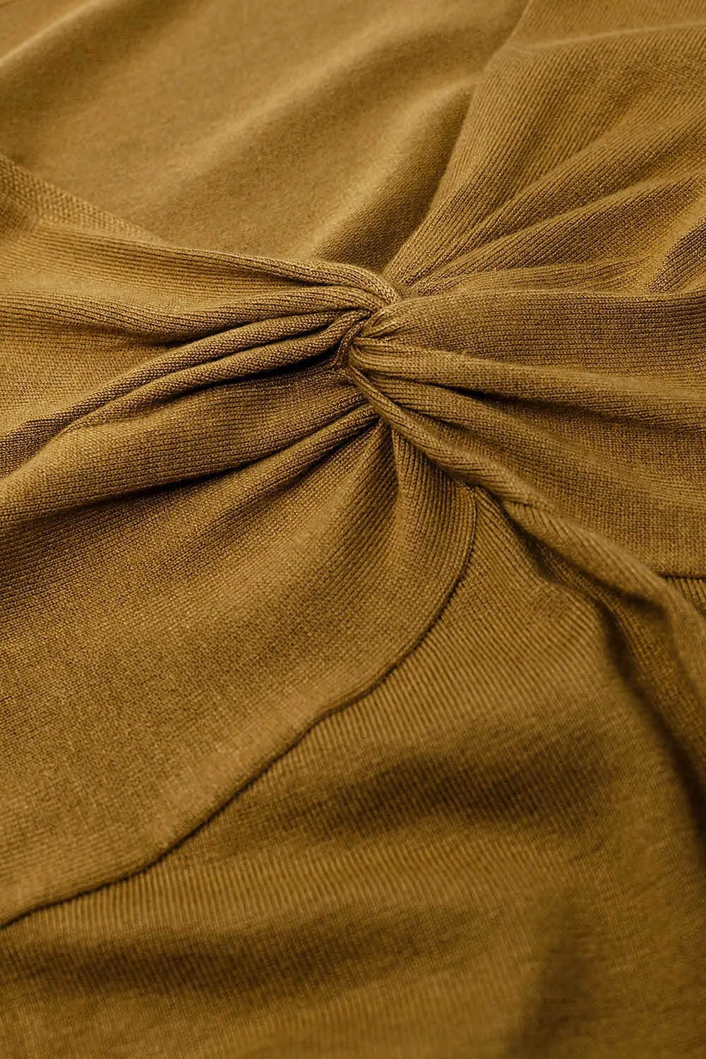 Beige Long Sleeve Shirt With Knot Detail and V-neck