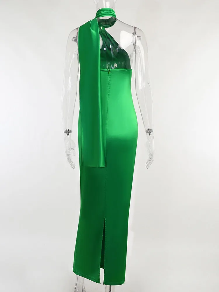 BerryBetty - Elegant Satin Backless Maxi Dress Women Gown Summer Halter Sleeveless Backless Bodycon Long Club Party Dress Vestido